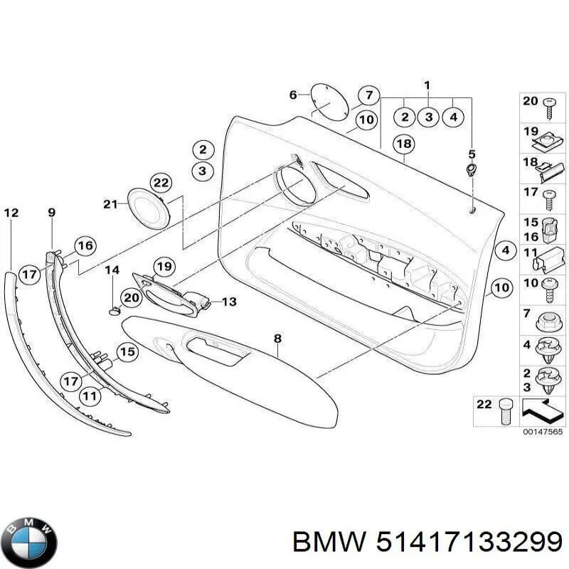 Obicie wewnętrzne na drzwi przednie lewe do BMW 1 (E81, E87)