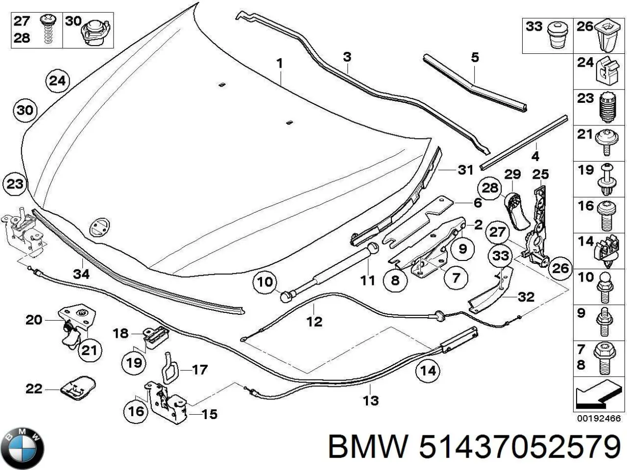Uchwyt klamki otwierania maski BMW 51437052579 cena, od 58,57 USD
