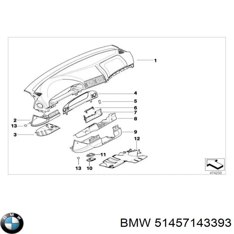 Panel kabiny przedni "torpedo" do BMW 5 (E39)