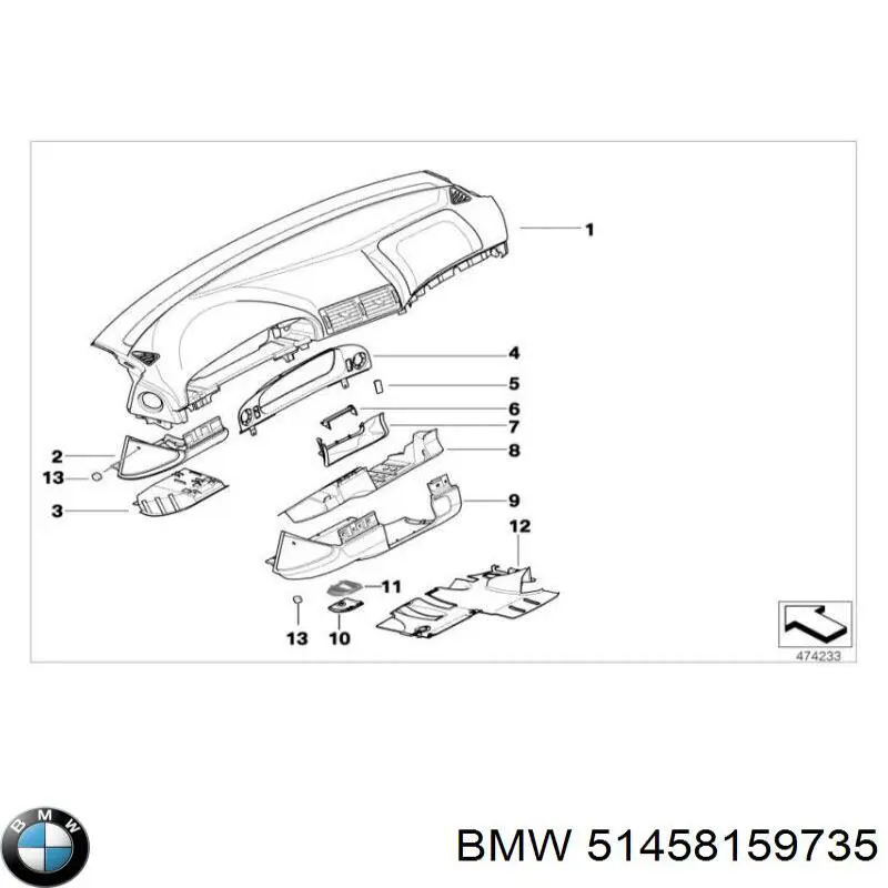 Tapicerka deski rozdzielczej "torpedo" BMW 51458159735 cena, od 15,29 USD