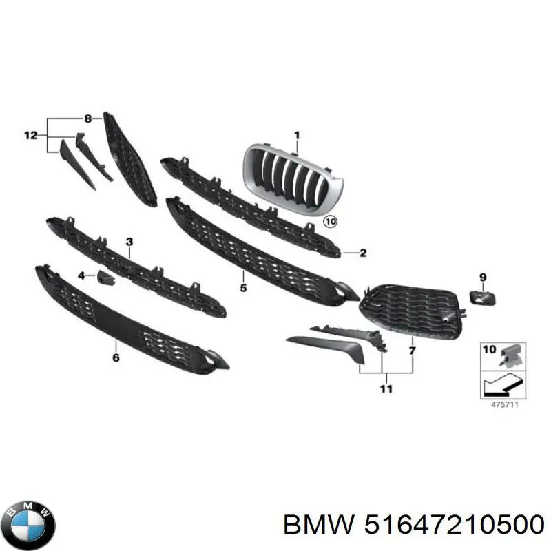 Osłona chłodnicy prawa (panel mocowania reflektorów) BMW 51647210500 cena, od 145,88 USD