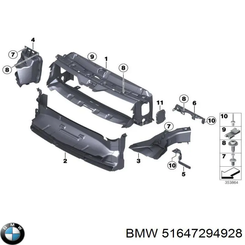 Do koszyka 51647294928 BMW Osłona chłodnicy górna (panel mocowania reflektorów)