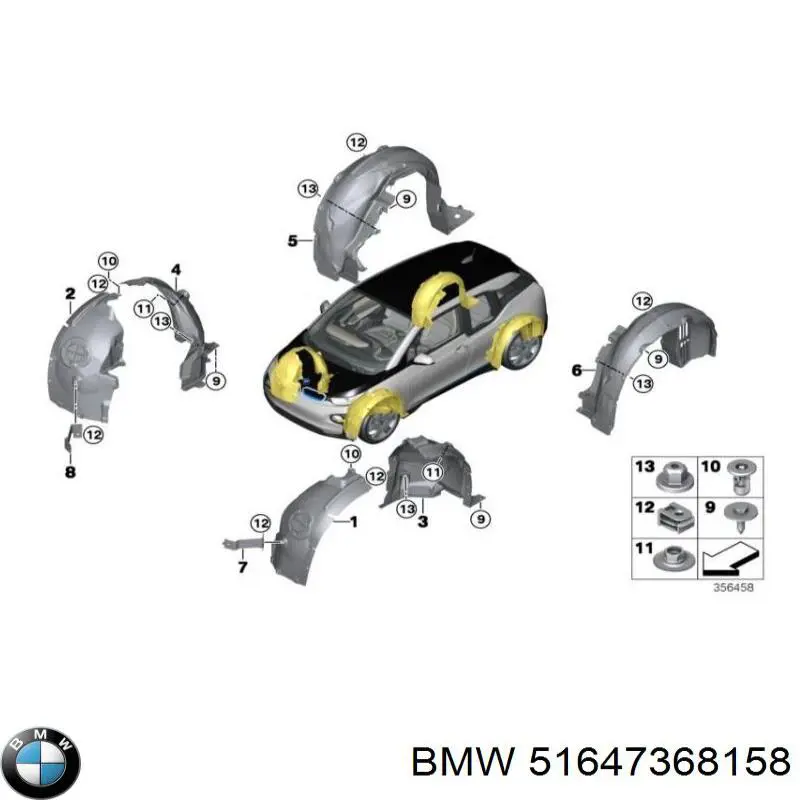 51647368158 BMW Wspornik górny do mocowania błotnika przedniego prawego
