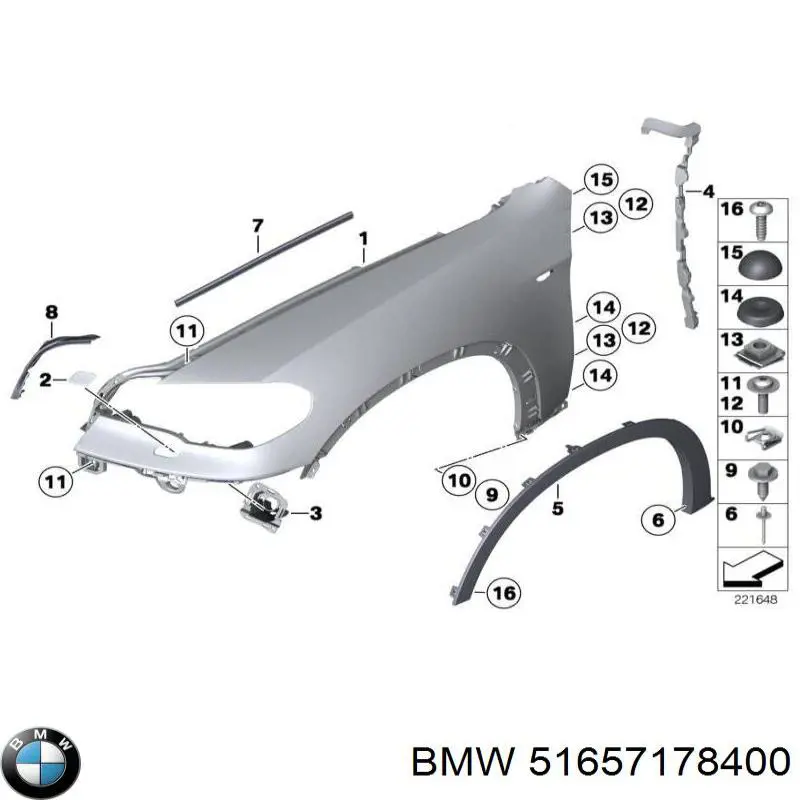 Błotnik przedni prawy BMW 51657178400 cena, od 173,02 USD