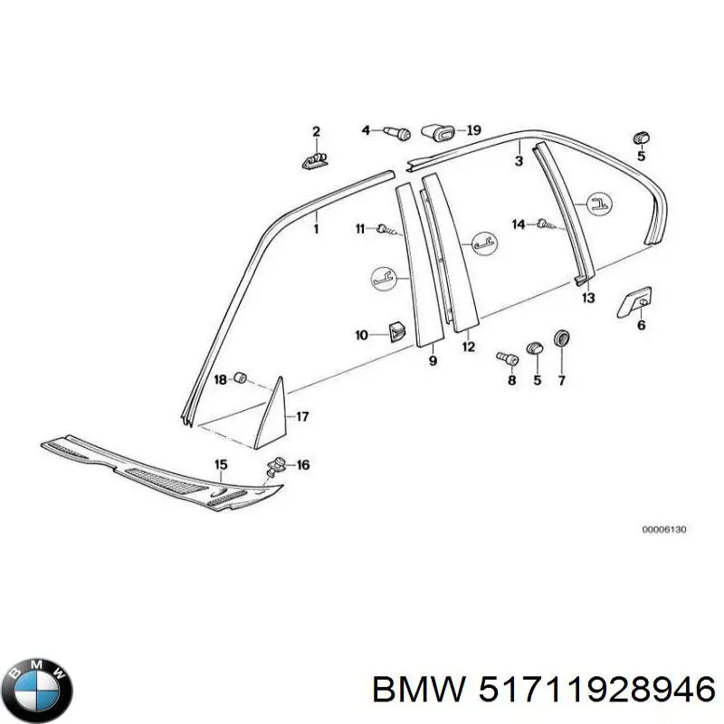 Spinka mocowania listwy ochronnej szyby przedniej do BMW 7 (E32)