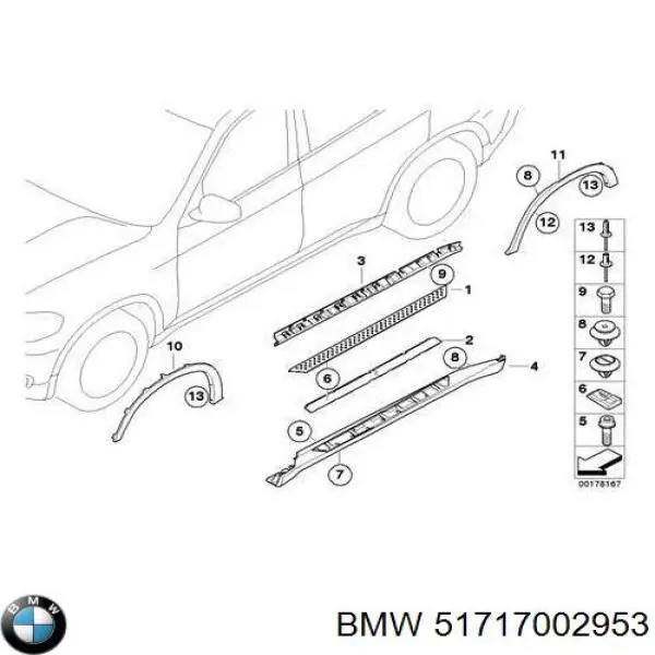 Spinka mocowania nadkola przedniego BMW 51717002953 cena, od 1,69 USD