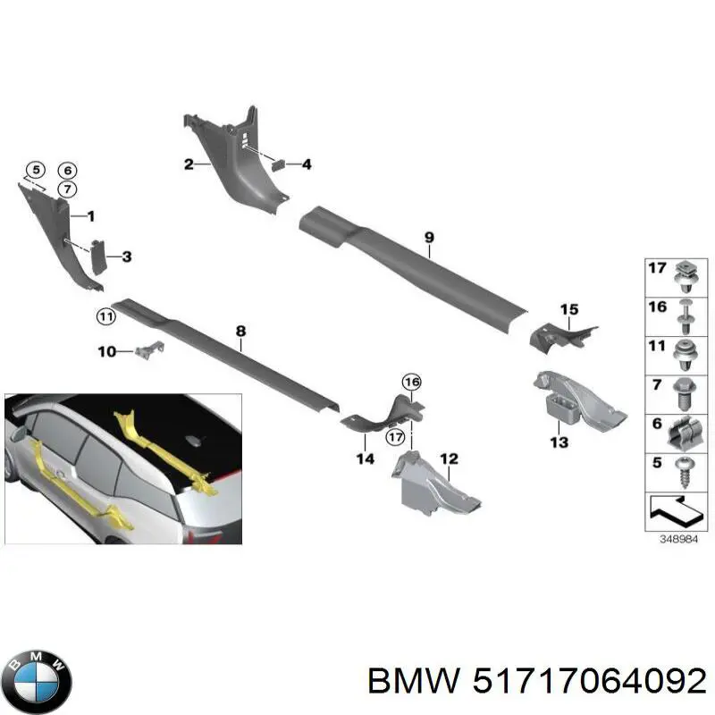 Spinka mocowania nadkola przedniego BMW 51717064092 cena, od 13,27 USD