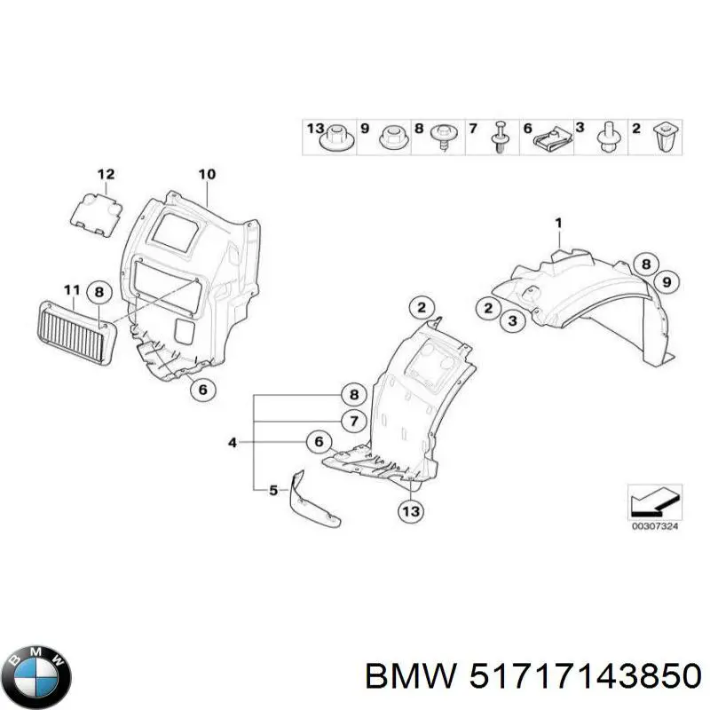 51717143850 BMW klapka błotnika przedniego prawego