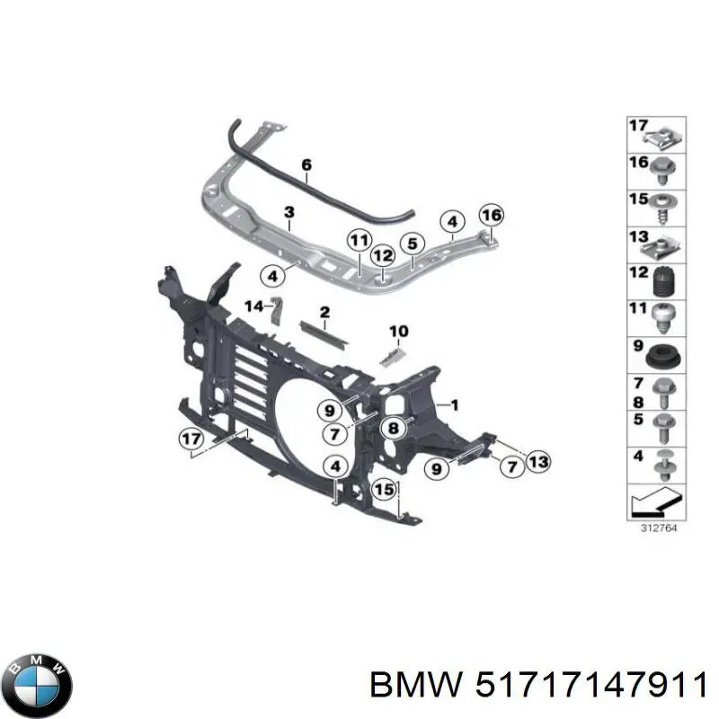 51717147911 BMW Osłona chłodnicy górna (panel mocowania reflektorów)