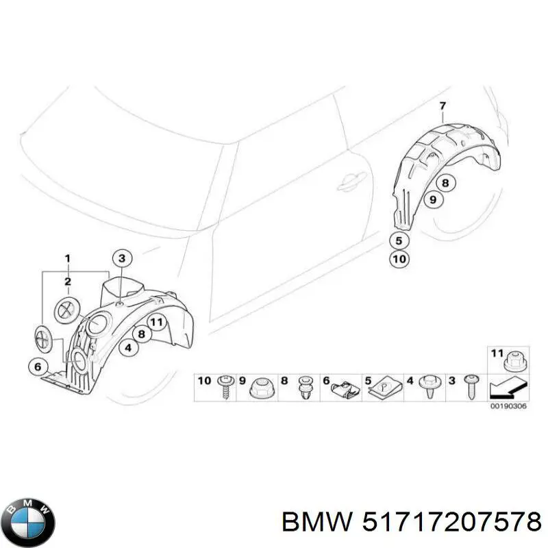 Nadkole błotnika przedniego prawe BMW 51717207578 cena, od 27,50 USD