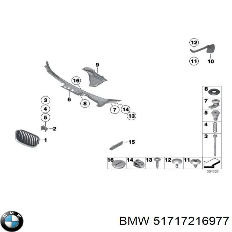 Do koszyka 51717216977 BMW Kratka wycieraczek lewa
