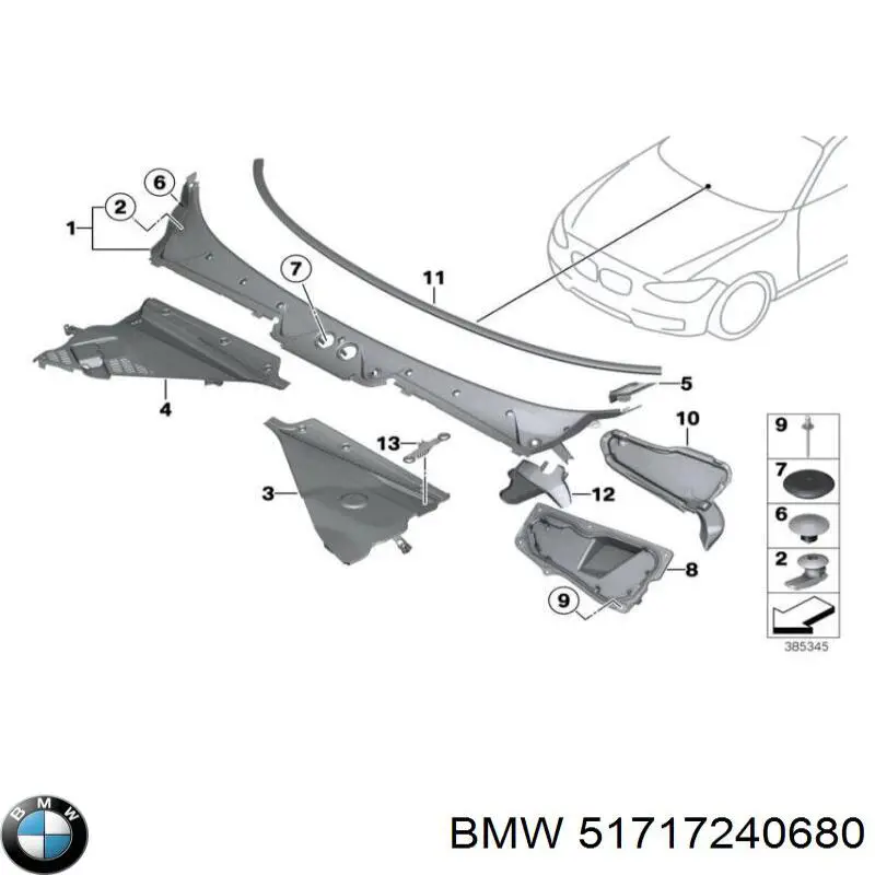 Kratka wycieraczek lewa BMW 51717240680 cena, od 23,53 USD
