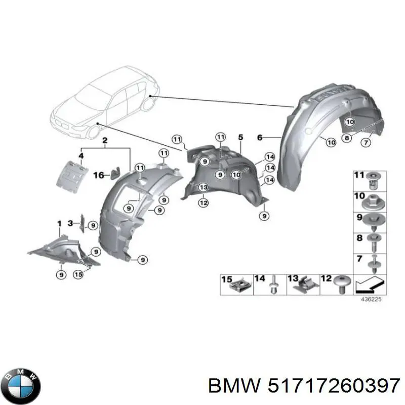 51717260397 BMW Osłona błotnika przedniego lewa + prawa, zestaw