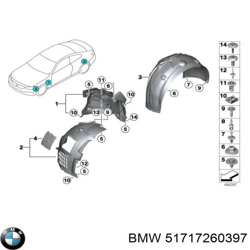 7260397 BMW Osłona błotnika przedniego lewa + prawa, zestaw