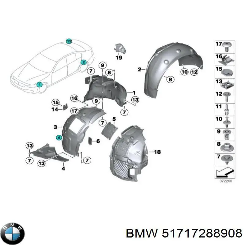 51717288908 BMW Nadkole błotnika przedniego prawe tylne