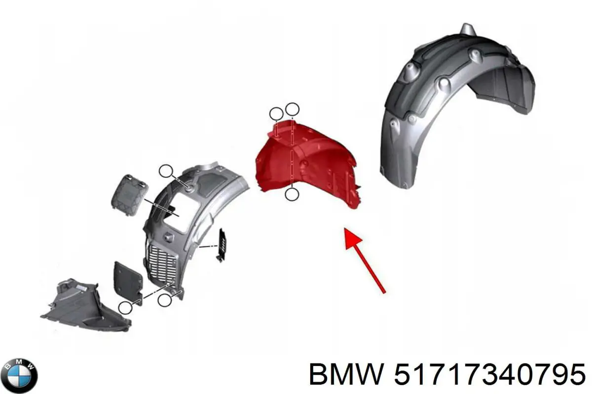 Nadkole błotnika przedniego lewe tylne BMW 51717340795 cena, od 50,94 USD