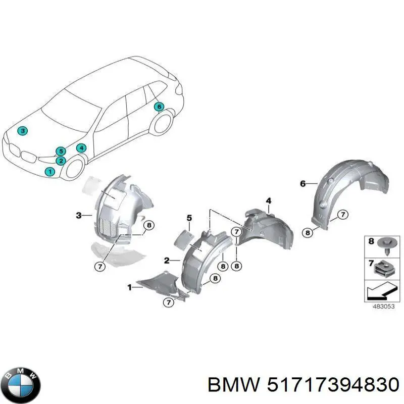 Klapka błotnika przedniego prawego BMW 51717394830 cena, od 18,75 USD