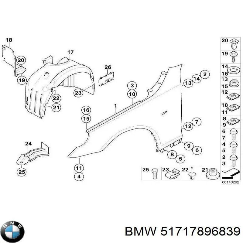 51717896839 BMW Nadkole błotnika przedniego lewe