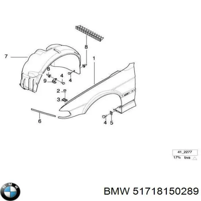 Nadkole błotnika przedniego lewe BMW 51718150289 cena, od 27,82 USD