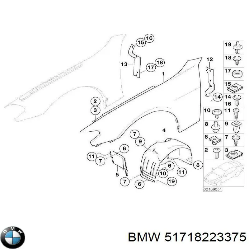 Nadkole błotnika przedniego lewe BMW 51718223375 cena, od 23,12 USD