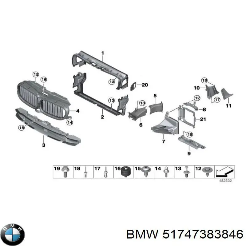 51747383846 BMW Kierownica powietrza (deflektor) chodnicy dolna