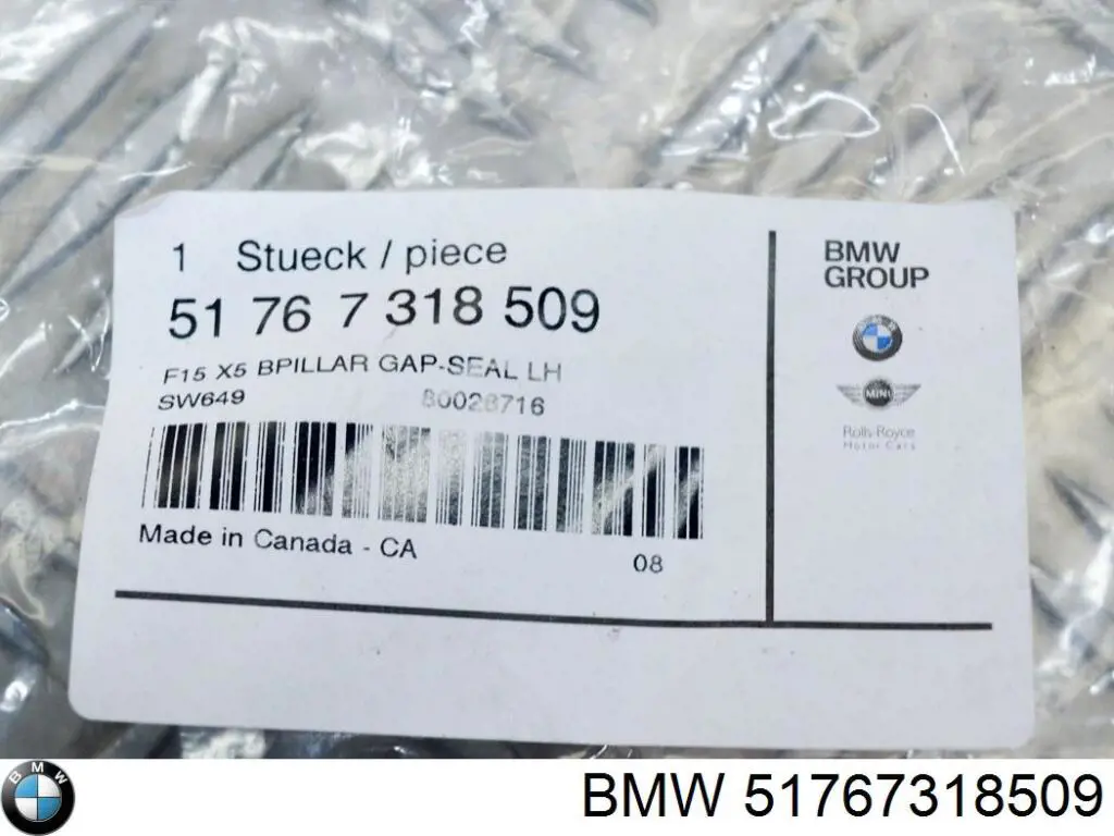 Uszczelka drzwi tylnych lewych (na drzwiach) BMW 51767318509 cena, od 60,38 USD