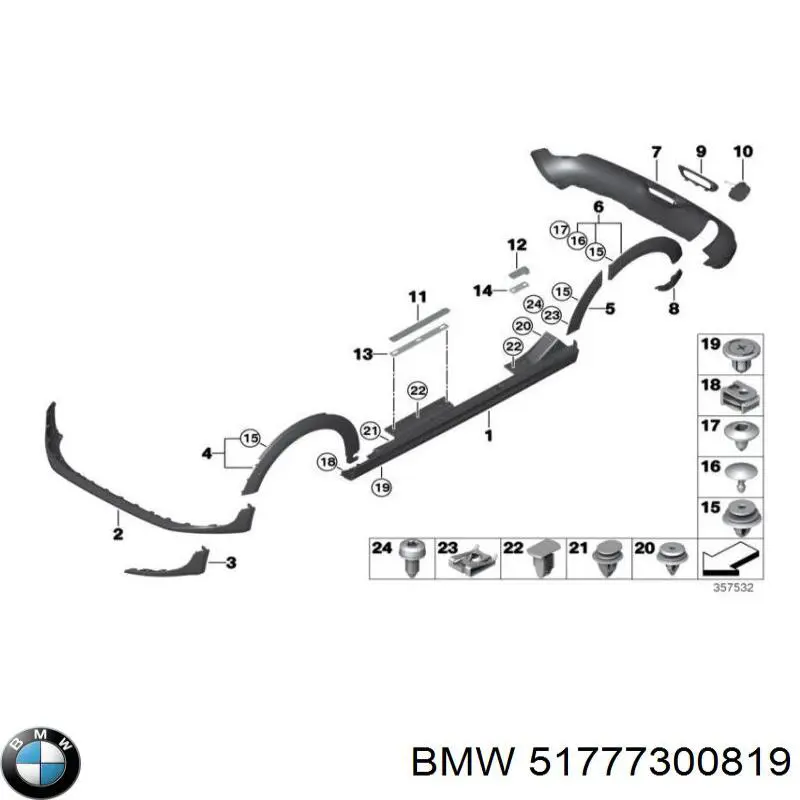 Do koszyka 51777300819 BMW Poszerzenie (nakładka) reperaturki błotnika przedniego lewy