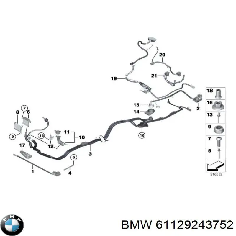 61129243752 BMW Przewód masowy akumulatora
