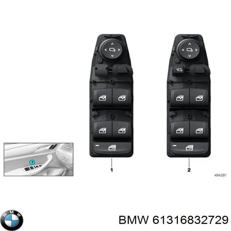 Panel przyciskowy sterowania podnośnikiem szyby przedni lewy BMW 61315A5AAA3 cena, od 143,02 USD