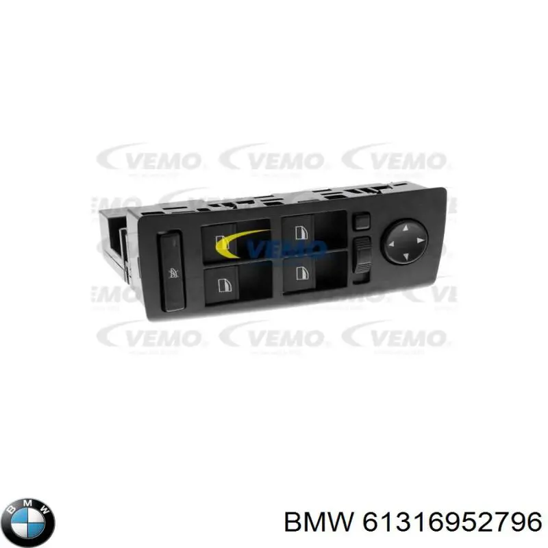 61316952796 BMW Panel przyciskowy sterowania podnośnikiem szyby przedni lewy
