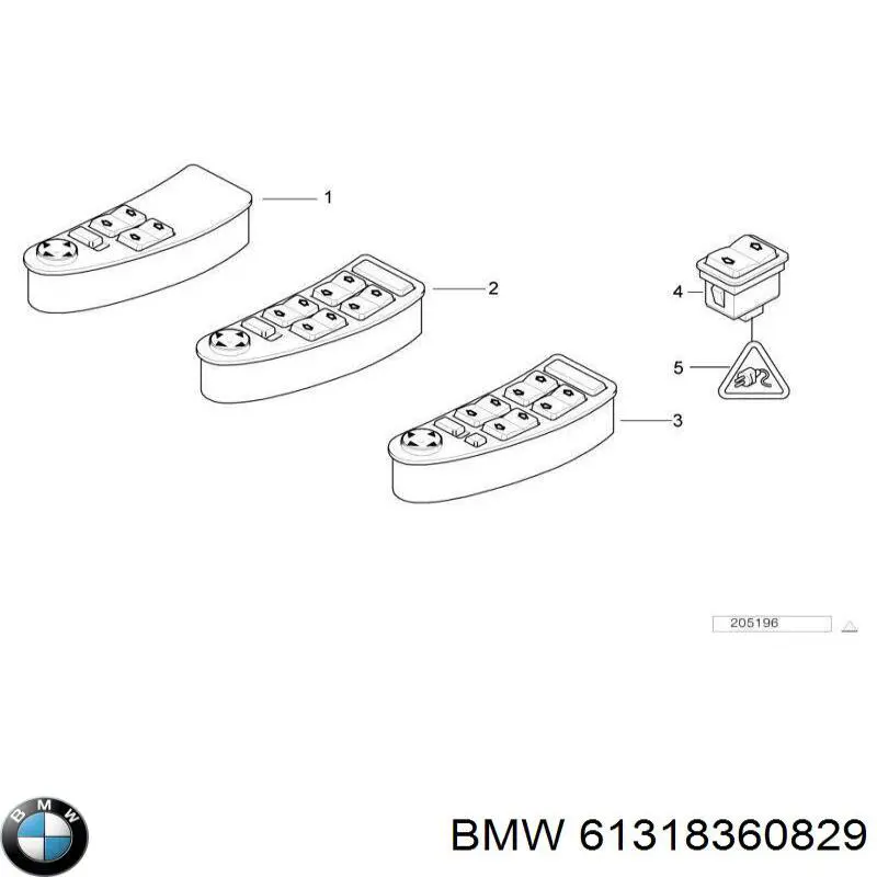 61318360829 BMW panel przyciskowy sterowania podnośnikiem szyby przedni lewy