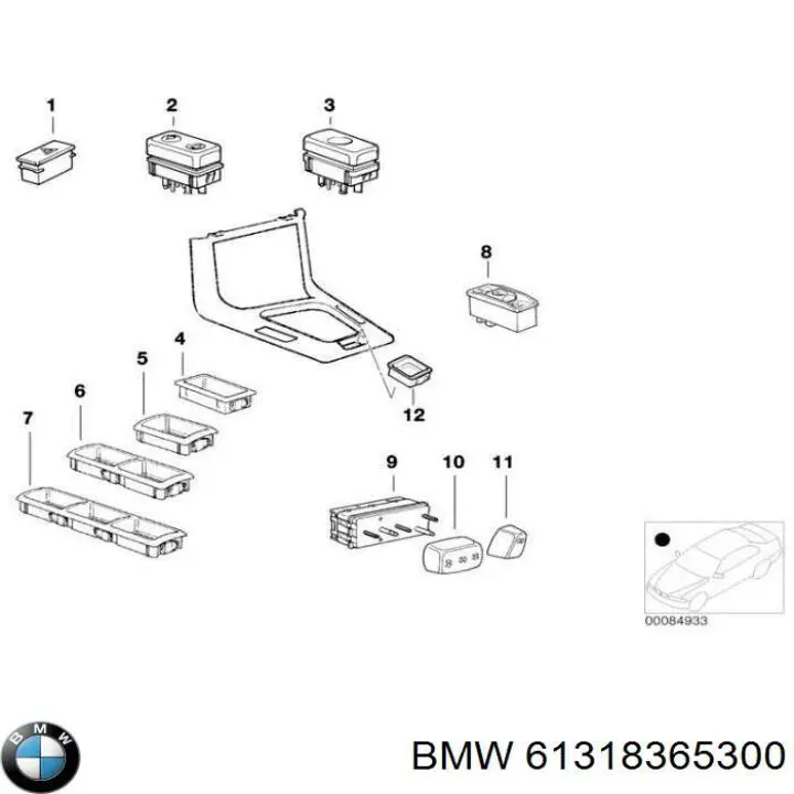 61318365300 BMW Panel przyciskowy sterowania podnośnikiem szyby przedni lewy