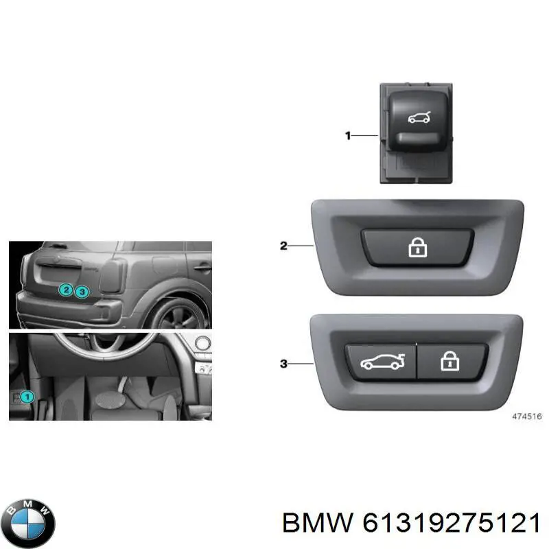 Przycisk klapy bagażnika (3/5 drzwi) w kabinie BMW 61319275121 cena, od 62,99 USD