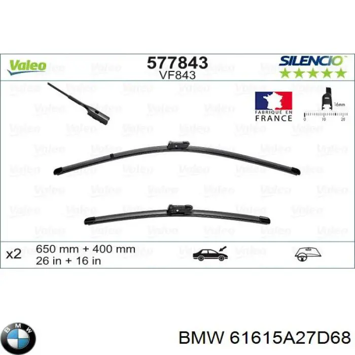 Pióro wycieraczki szyby przedniej, zestaw (2 szt.) BMW 61615A27D68 cena, od 30,16 USD