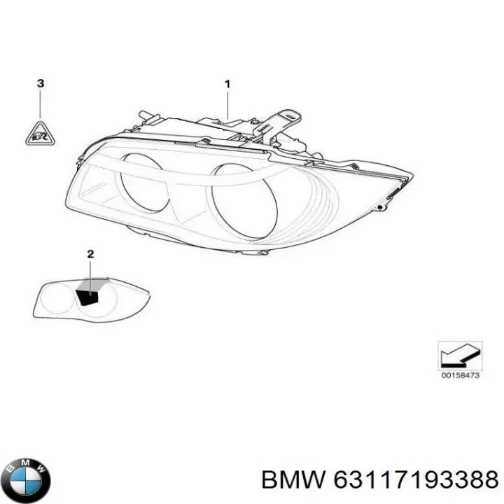63117193388 BMW Reflektor prawy