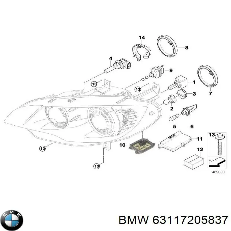 Wsponik (adapter) mocowania reflektora przedniego lewego do BMW X5 (E70)