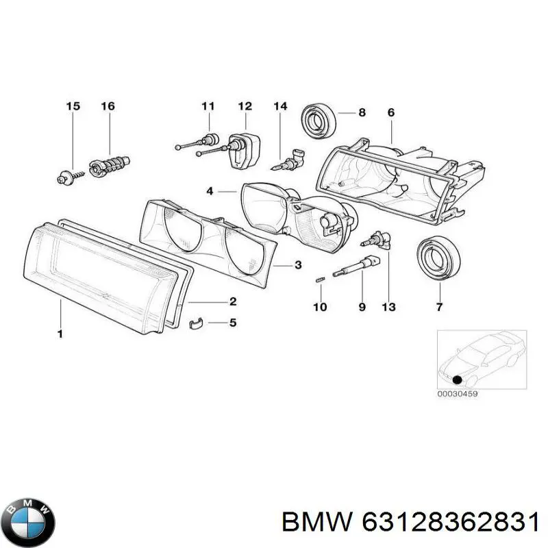 63128362831 BMW szkło reflektora lewego