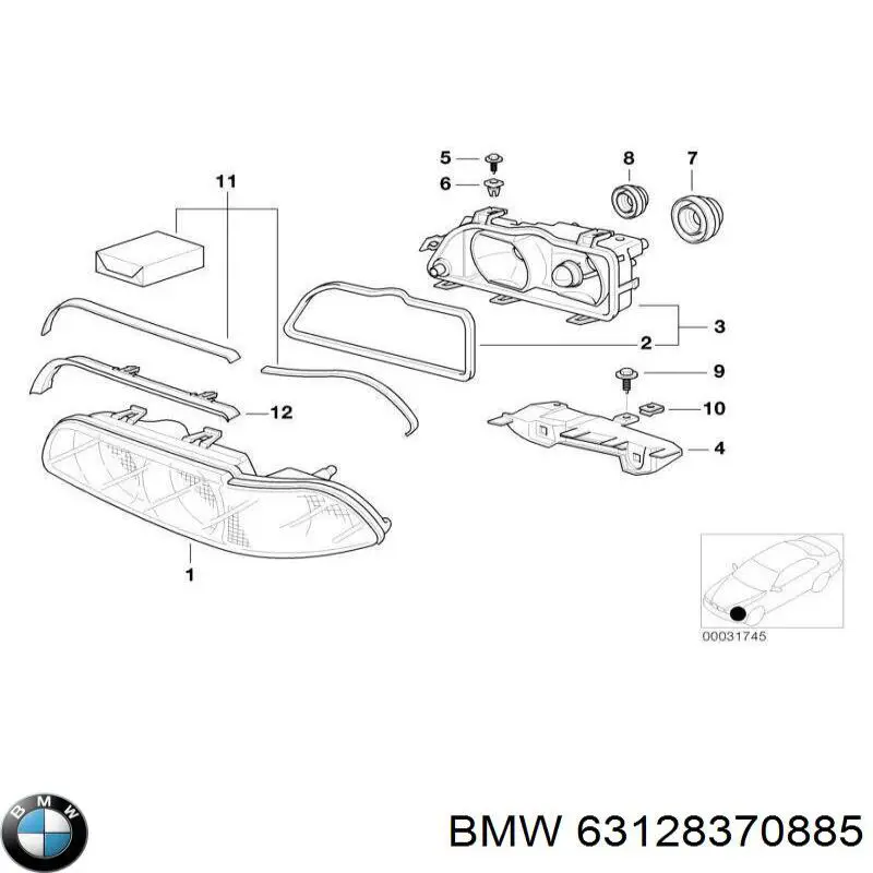 63128370885 BMW szkło reflektora lewego