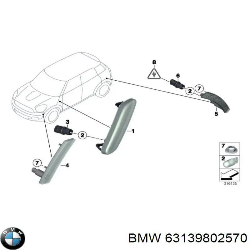 63139802570 BMW Powtarzacz kierunkowskazu na błotniku prawy