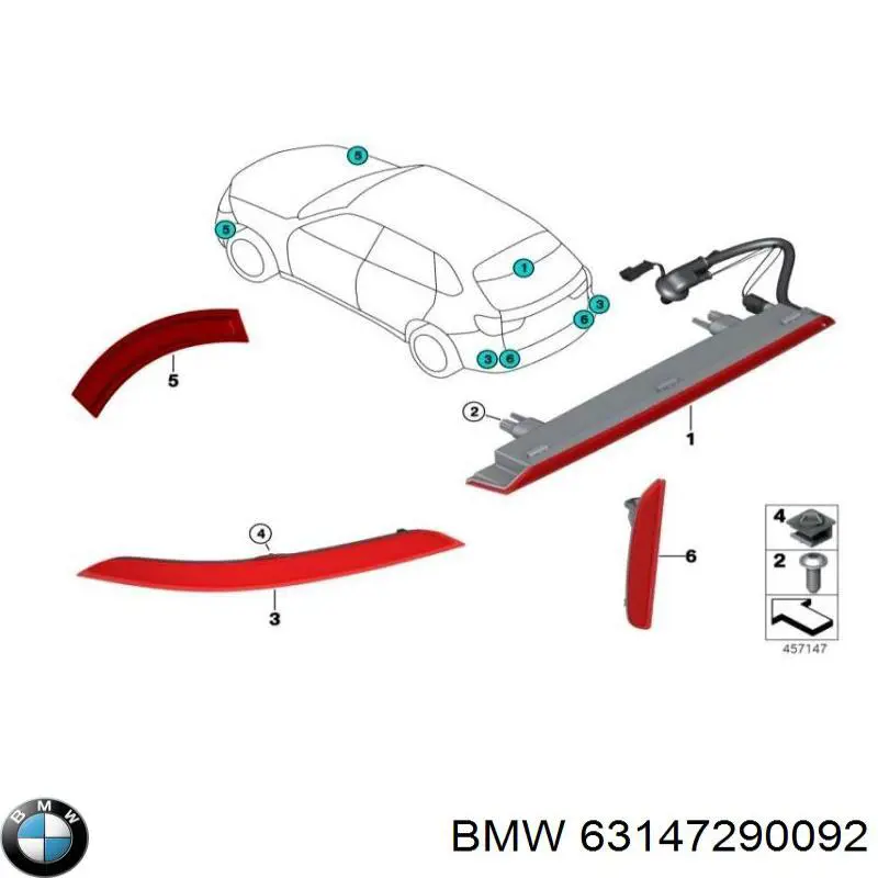 63147290092 BMW Lampa odblaskowa zderzaka tylnego prawa