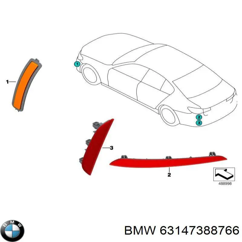 Lampa odblaskowa zderzaka tylnego prawa do BMW 5 (G30, F90)