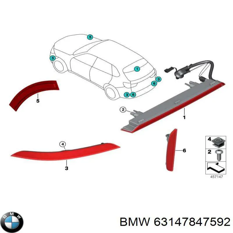 63147847592 BMW Lampa odblaskowa zderzaka tylnego prawa