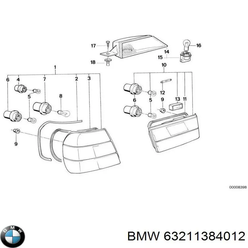 Lampa zespolona tylna prawa wewnętrzna do BMW 5 (E34)