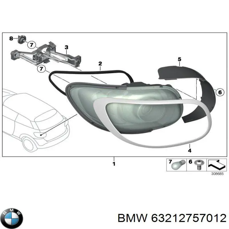 Lampa zespolona tylna prawa BMW 63212757012 cena, od 125,81 USD