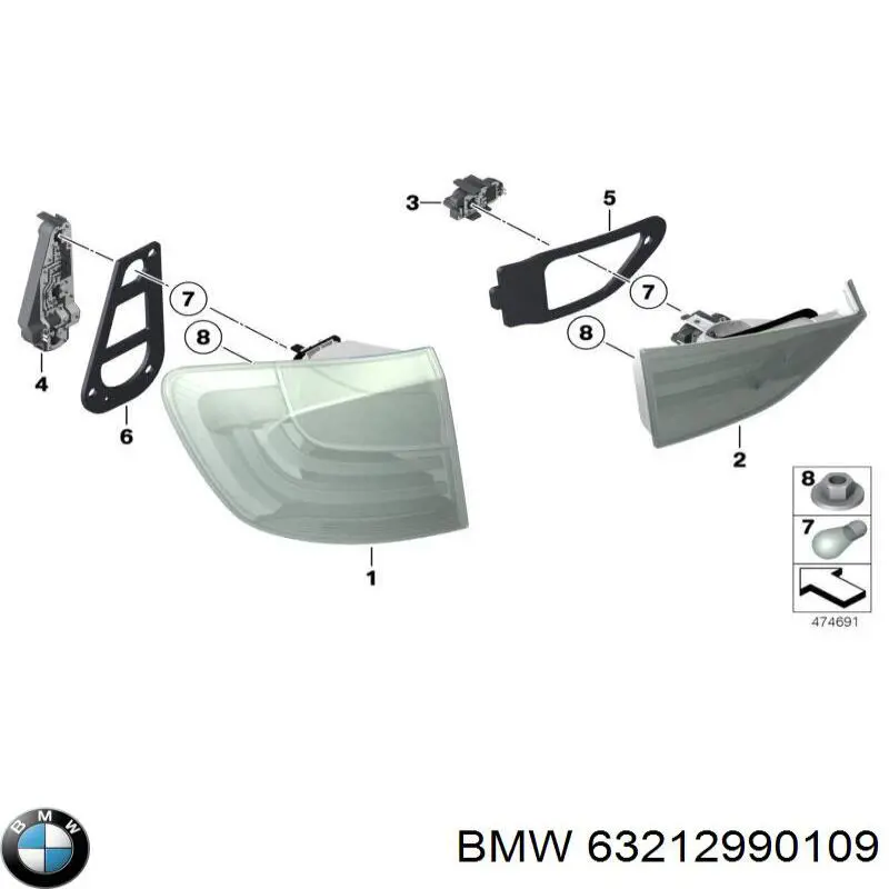 63212990109 BMW lampa zespolona tylna lewa zewnętrzna