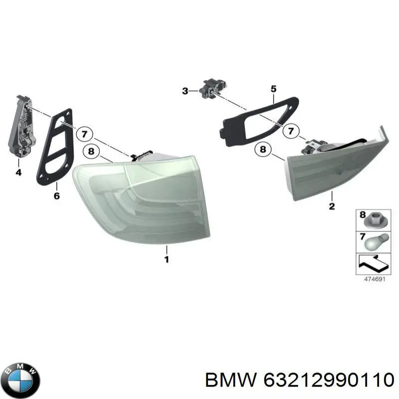 63212990110 BMW Lampa zespolona tylna prawa zewnętrzna