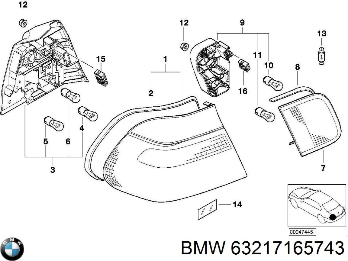 Gniazdo lampy zespolonej tylnej BMW 63217165743 cena, od 45,97 USD