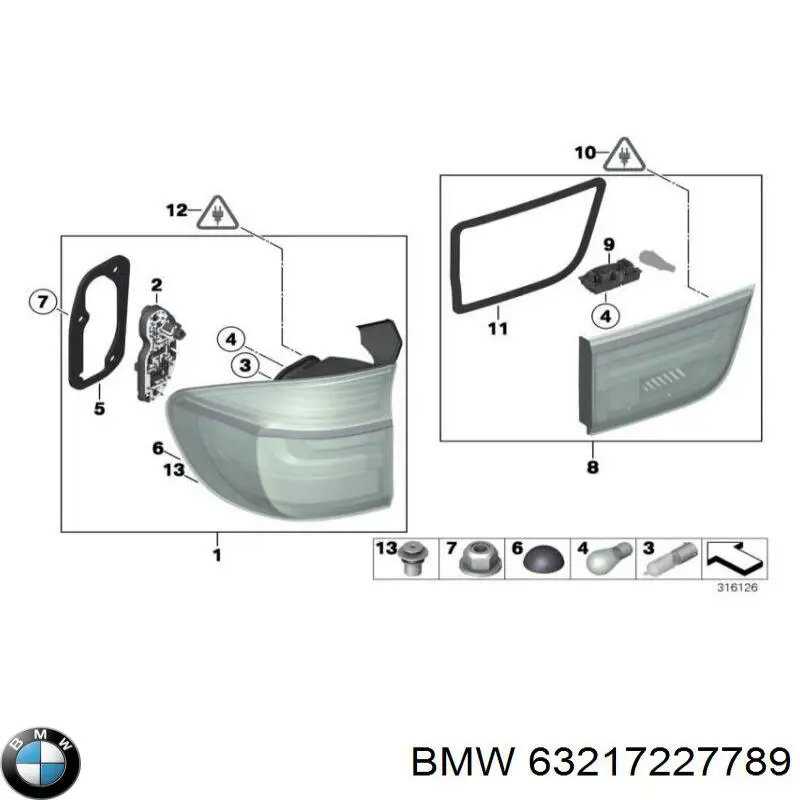 Do koszyka 63217227789 BMW Lampa zespolona tylna lewa zewnętrzna