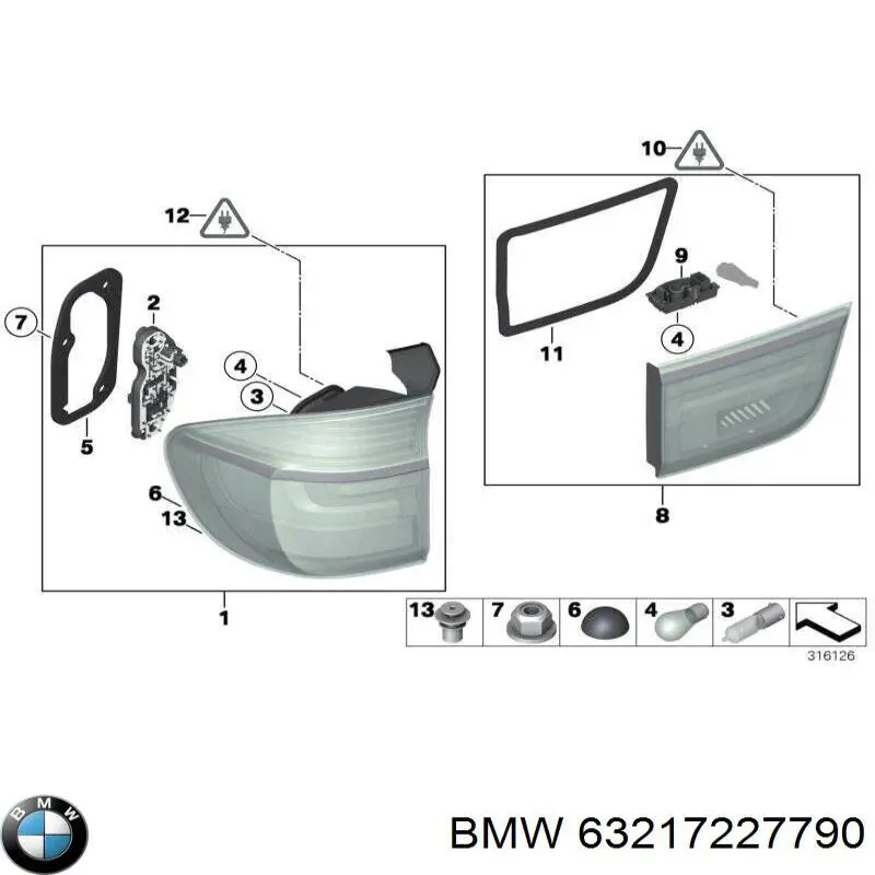 Lampa zespolona tylna prawa zewnętrzna BMW 63217227790 cena, od 182,88 USD