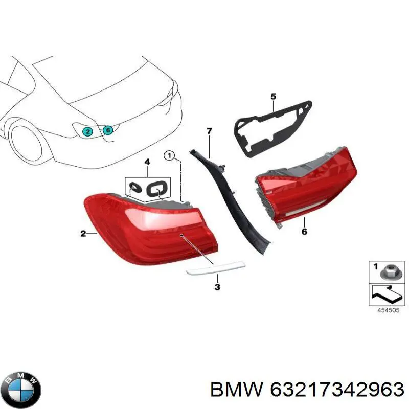 Lampa zespolona tylna lewa zewnętrzna BMW 63217342963 cena, od 301,35 USD